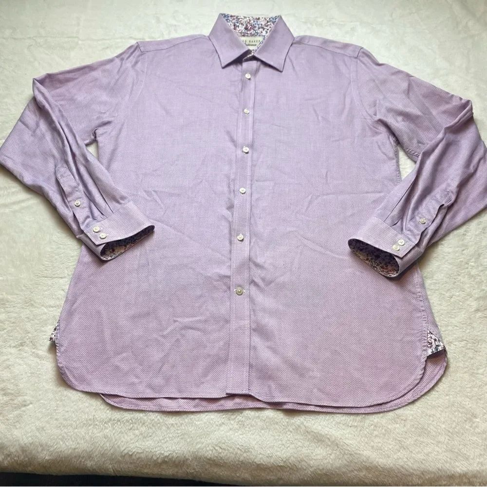 Ted Baker Endurance Brickma Purple Long Sleeve Button Down Shirt Size 16